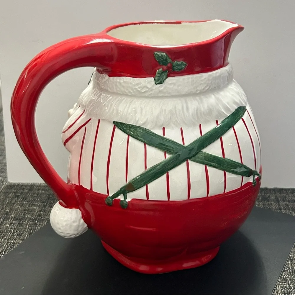 Omnibus Santa Pitcher 1¾ Qt Vintage OCI Taiwan Ceramic Christmas Holiday Decor